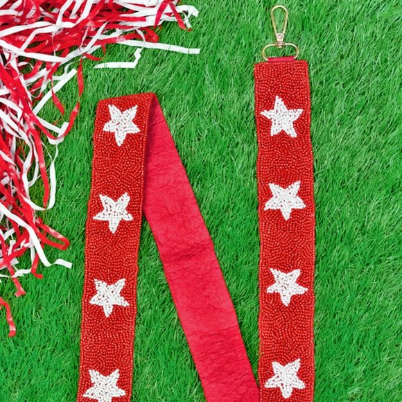 redwhitestarstrap.png?v=1750449729 Red and White Stars Beaded Crossbody Strap RED